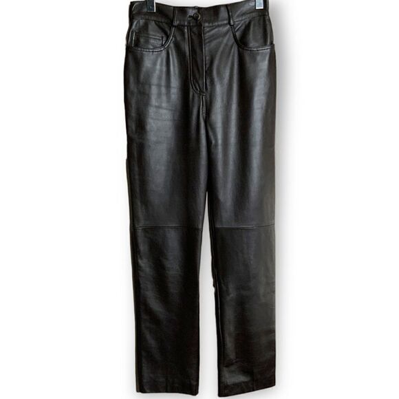 LAMATTA 100% Lamb Leather Dk. Brown 5 Pocket Lined Pants Sz 6 MADE IN ITALY - Picture 1 of 9
